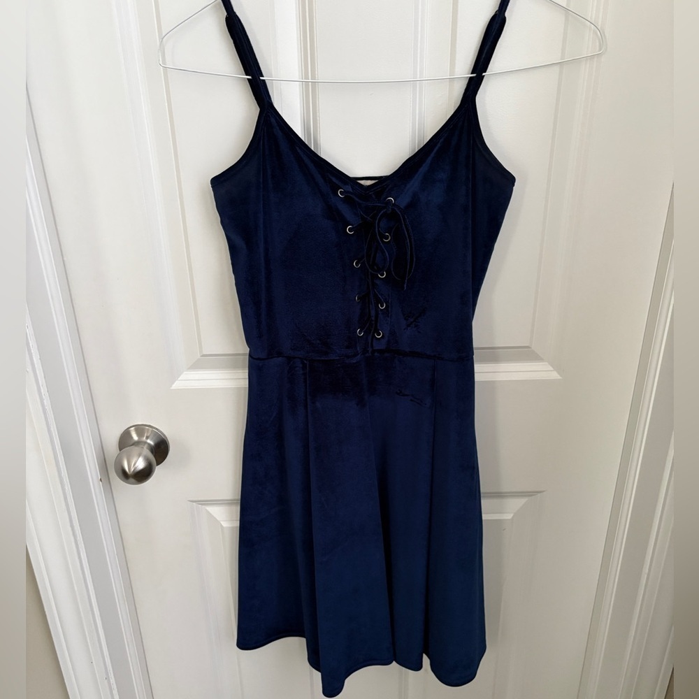Bear Dance Lace Up Velvet A-line Navy Mini Dress Fairycore Party Whimsigoth